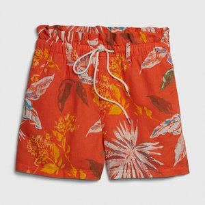 Paperbag Pull-On Print Shorts in Linen-Cotton